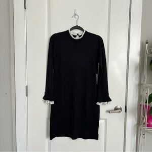 Vince Camuto Black Long Sleeve Knit Dress with Ruffled Trim | Size S | NWT